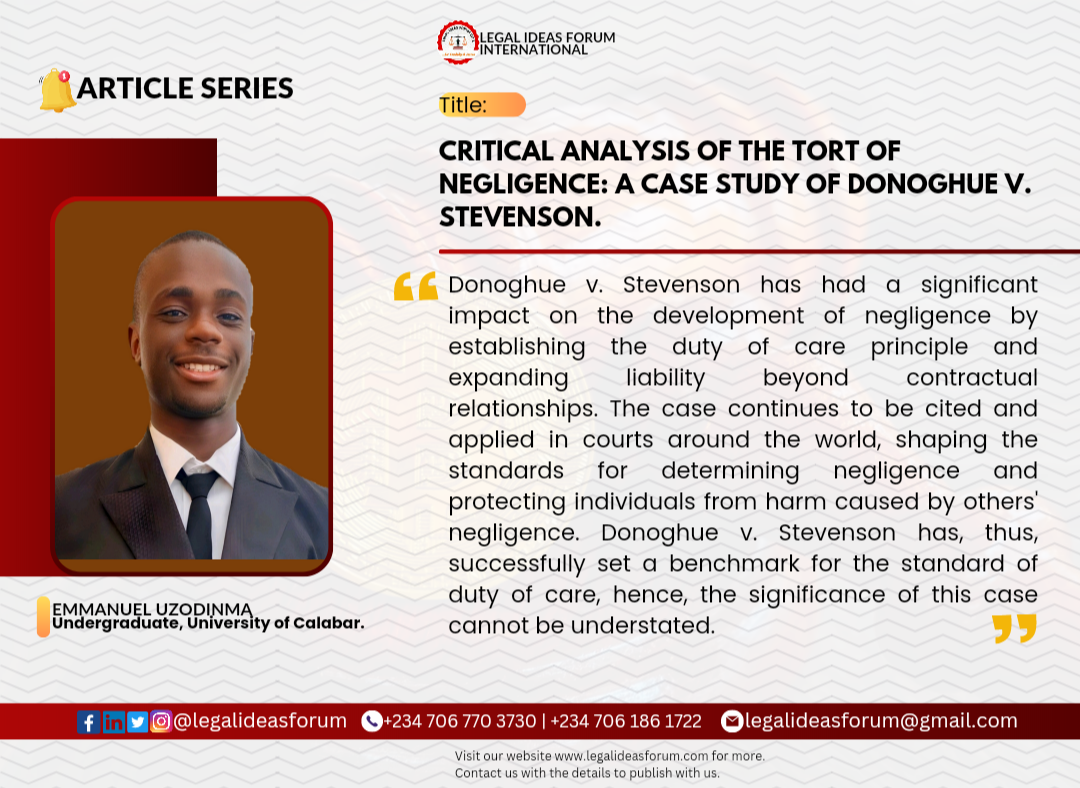 A Critical Analysis of the Tort of Negligence: A Case Study of Donoghue ...